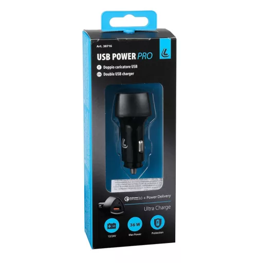 Lampa Szivargyújtó, 2xUSB, 12/24V, 36W, USB/USB-C