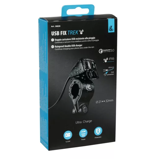 Lampa, Dupla Usb Aljzat, Kormányra rögzíthető, Vízálló, 12/24V 5400 mA