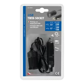   Lampa 2 USB portos töltő hosszabbító kábellel - 3000 mA - 12/24V