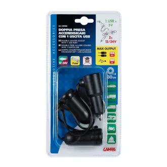 Lampa Szivargyújtó Elosztó 2-es, Usb port, 12/24V