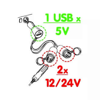 Lampa Szivargyújtó Elosztó 2-es, Usb port, 12/24V