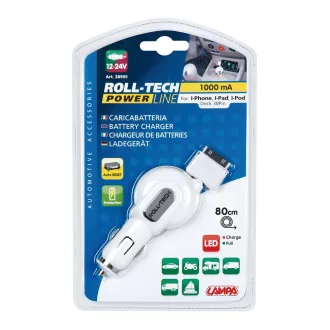   Lampa Roll-Tech, Szivargyújtós Töltő, 1A 12/24V, Iphone/Ipad 30-pin