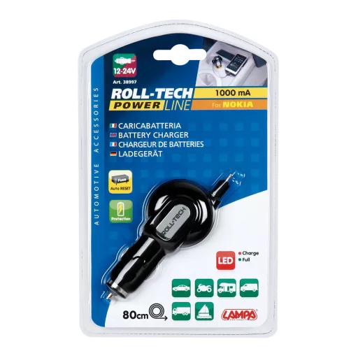 Lampa Roll-Tech, Szivargyújtós Telefontöltő Nokiához, 1A 12-24V