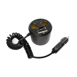   Lampa Power Cup 2, Szivargyújtó Elosztó 2-es, 2 USB-vel és akkumulátortesztelővel, 12V
