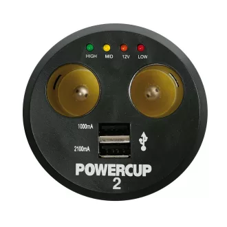   Lampa Power Cup 2, Szivargyújtó Elosztó 2-es, 2 USB-vel és akkumulátortesztelővel, 12V