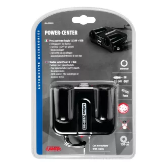 Lampa Szivargyújtó elosztó 2-es, 2xUSB Port, 8A 12/24 V