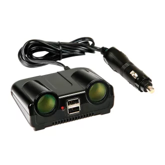 Lampa Szivargyújtó elosztó 2-es, 2xUSB Port, 8A 12/24 V