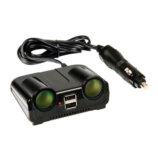 Lampa Szivargyújtó elosztó 2-es, 2xUSB Port, 8A 12/24 V