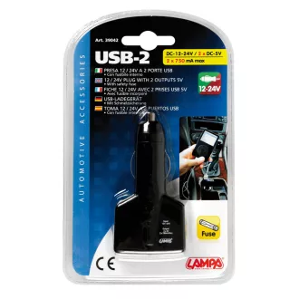 Lampa Szivargyújtós töltő, 2xUSB, 1A 12/24V