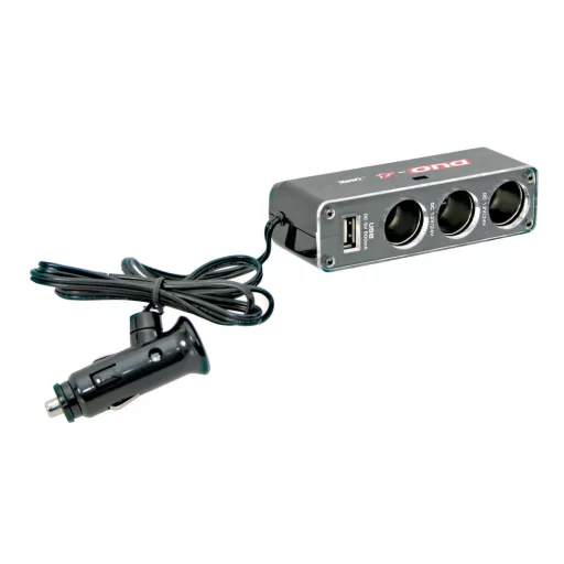 Lampa Szivargyújtó Elosztó 3-as, 1xUSB 500 mA