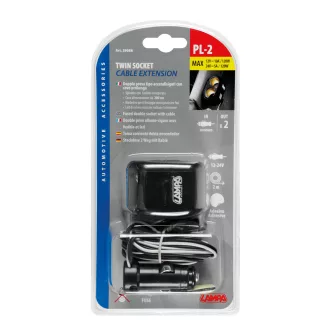   Lampa PL-2, Szivargyújtó elosztó 2-es, Kábellel, 10A 12/24V