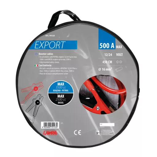 Lampa, Indítókábel, 12/24V, 500A, 4,5M