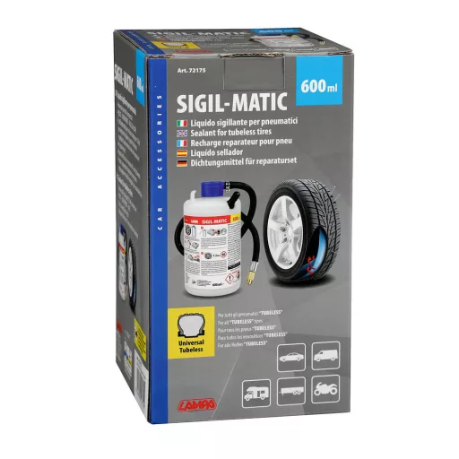 Lampa Sigil-Matic, defekt javító folyadék tömlő nélküli gumiabroncsokhoz, 600 ml