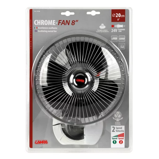 Lampa Króm, Oszcilláló Ventilátor, 24V, 15cm