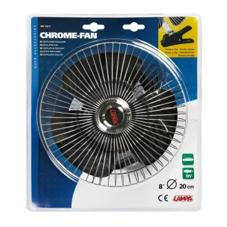 Lampa Króm 12V Oszcilláló Ventilátor - Csiptetős - 20cm