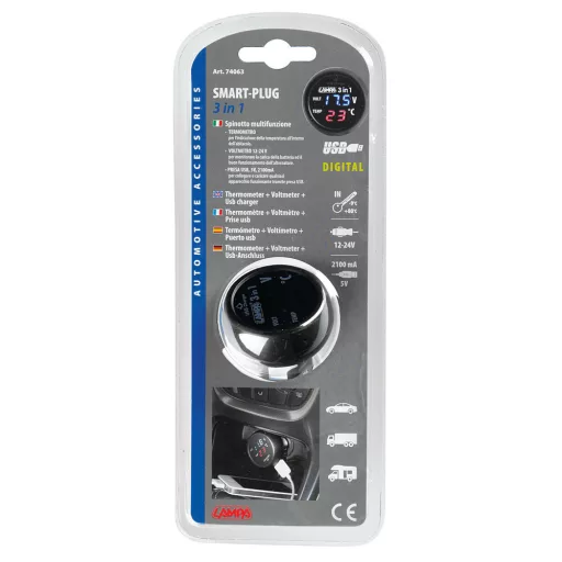 Lampa Akkuteszter 12/24, Smart Hőmérővel, USB Töltő 2,1A