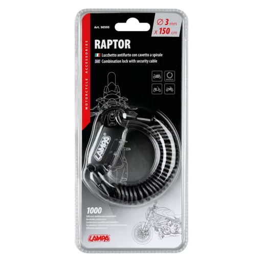 Lampa "Raptor" Számzáras Lakat és Spirálkábel Bukósisak Rögzítéshez