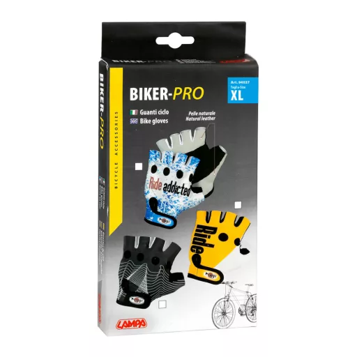Lampa Biker-Pro, Bőr/Lycra Kerékpáros Kesztyű - XL