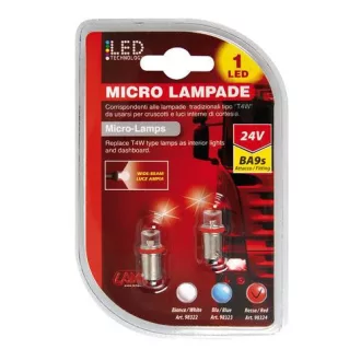 Lampa 24V BA9S (T4W) 1 LED DIÓDA, PIROS SZÍNŰ- PÁRBAN