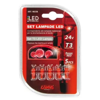 Lampa 24V T3, 1 LED DIÓDA, PIROS SZÍNŰ, - SZETT