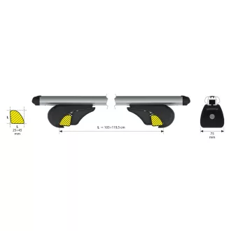   Nordrive Alumia Rail, komplett alumínium tetőcsomagtartó készlet - L - Evos RA 120cm