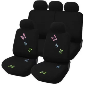   9 részes Pillangós autós üléshuzat szett - Légzsákos - Fekete