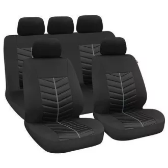   9 részes 2HELYEN osztható - Légzsákos univerzális üléshuzat szett - fekete/szürke csíkkal