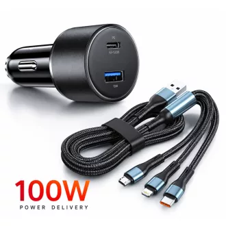   13023 02ACSET Gyors töltő USB/USB-C + 3 az 1-ben töltő különböző töltőfejekkel - 5A 100W 12-24V