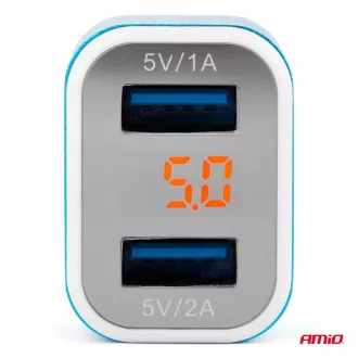 Amio Szívargyújtós USB töltő 2x és Voltmérő