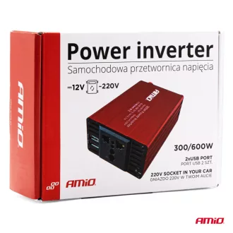 Amio Transzformátor 12-220V 300/600W 2xUSB