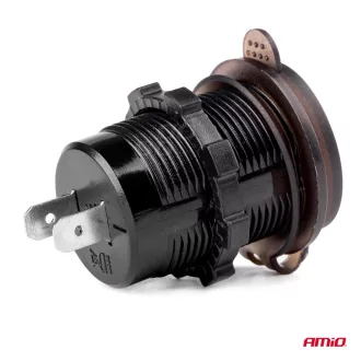 Amio Vízálló Töltő Voltmérővel 2 USB 12/24V 3A