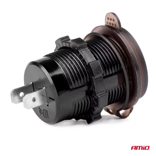 Amio Vízálló Töltő Voltmérővel 2 USB 12/24V 3A