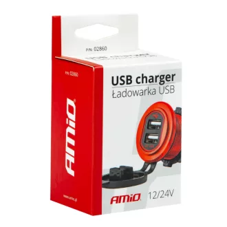   Amio Vízálló Gyorstöltő Alumínium Házban 2 USB 12/24V 3.1A