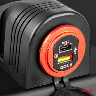   Amio Vízálló Gyorstöltő Alumínium Házban 2 USB 12/24V 3.1A