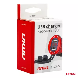   Amio Vízálló Töltő Feszültségmérő 2xUSB 12/24V MOD-11