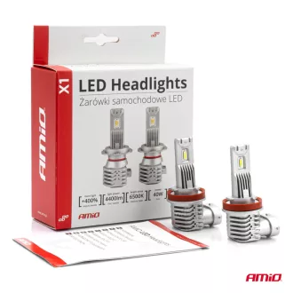 Amio Led Izzó X1 sorozat H8/H9/H11/H16 12V 40W 6500K 2db