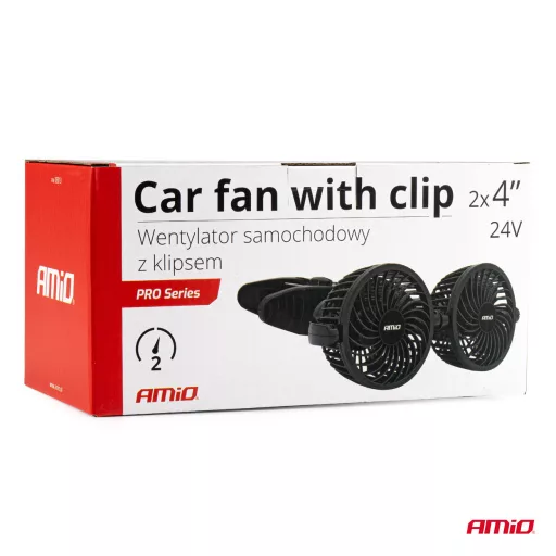 Amio Autós ventilátor rögzítőelemmel 2x4" 24V