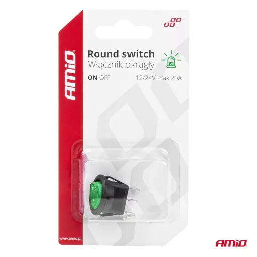 Amio Kétállású Kapcsoló Zöld Kerek 12V/24V 20A