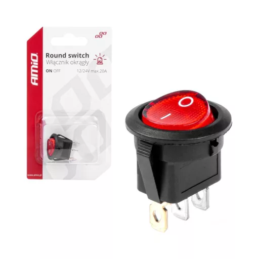 Amio Kétállású Kapcsoló Piros Kerek 12/24V 20A