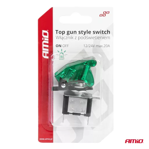 Amio Fedeles Kapcsoló Zöld Villágítós 12/24V 20A