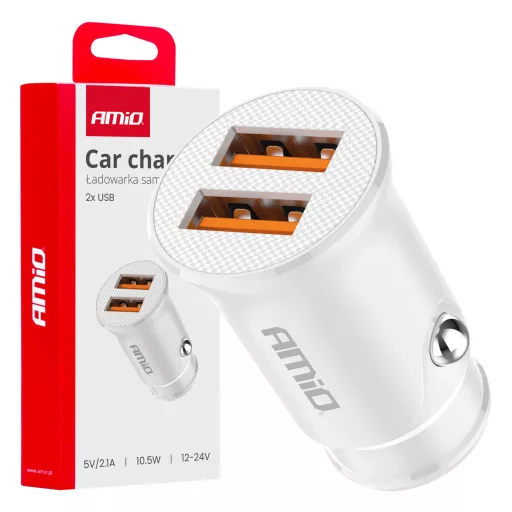 Amio Autós töltő 2x USB-A 2.1A 12/24V