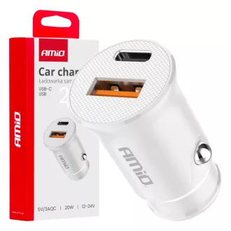   Amio 03877 Szivargyútóról Működő USB-s Töltő USB-A + USB-C 20W 12/24V