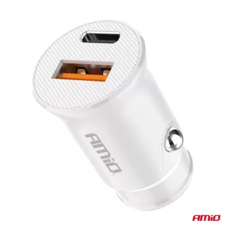   Amio 03877 Szivargyútóról Működő USB-s Töltő USB-A + USB-C 20W 12/24V