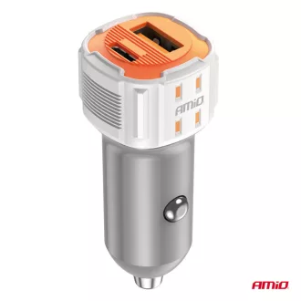 Amio USB + USB-C Szivargyújtós Töltő 20W 12/24V