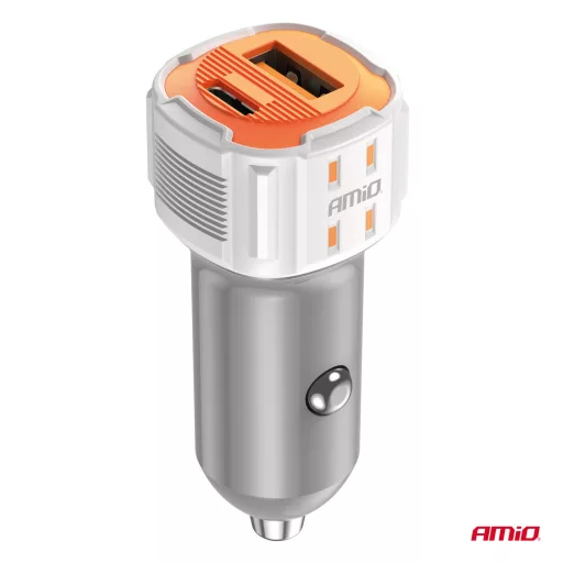 Amio USB + USB-C Szivargyújtós Töltő 20W 12/24V