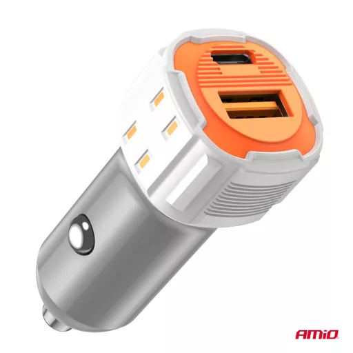 Amio USB + USB-C Szivargyújtós Töltő 20W 12/24V