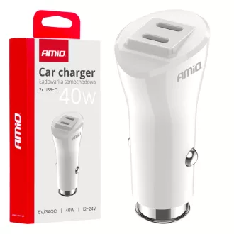   Amio 03884 Szívargyújtórol Üzemelő USB-s Töltő 2xUSB-C 40W 12/24V