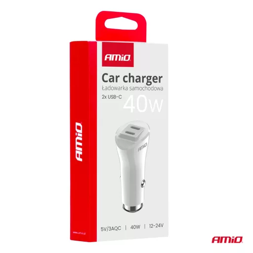Amio 03884 Szívargyújtórol Üzemelő USB-s Töltő 2xUSB-C 40W 12/24V