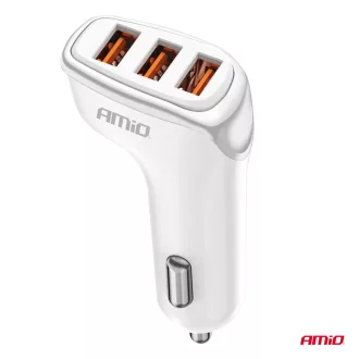 Amio Autós töltő 3x USB-A 3.1A 12/24V
