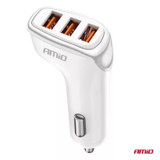 Amio Autós töltő 3x USB-A 3.1A 12/24V